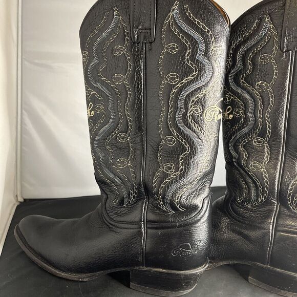 Rancho Mens Black Leather Western Boots Size US 8 EE Made In Mexico CM 27 EE - Picture 7 of 15